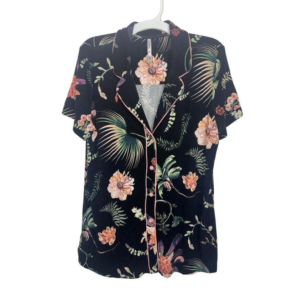 Soma Cool Nights Tropical Floral Piped Short Sleeve Top Pants PJ Set M/L - Picture 2 of 13